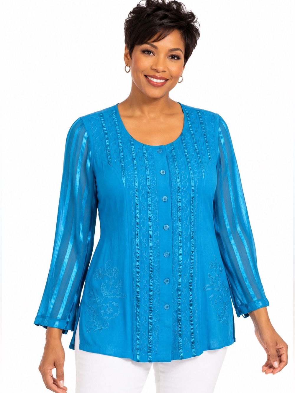Original Antthony Blouse Size S Turquoise Embroidered Rayon Boho NWT